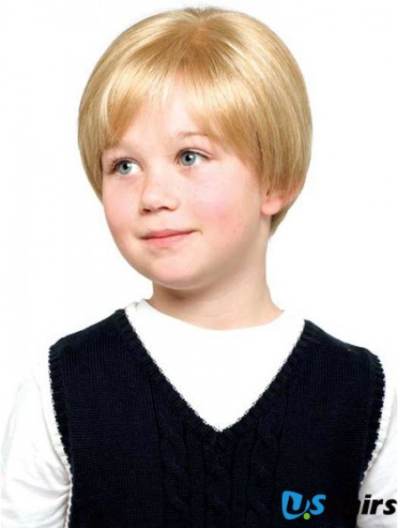 Straight Short Blonde Synthetic Lace Front Kids Wigs