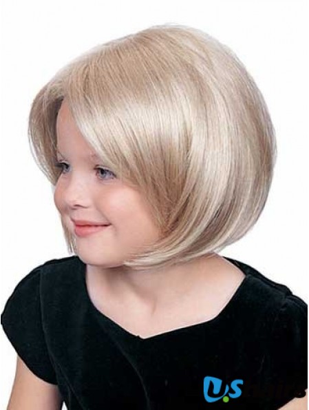 Straight Chin Length Blonde Synthetic Lace Front Kids Wigs