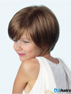 Straight Chin Length Brown Synthetic Lace Front Kids Wigs