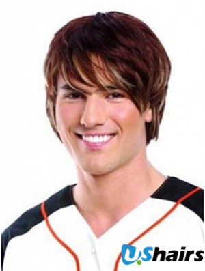 Lace Front Auburn Remy Human Short Straight Mans Wigs