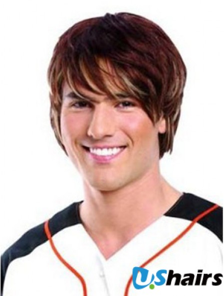 Lace Front Auburn Remy Human Short Straight Mans Wigs