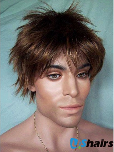 Lace Front Brown Short Straight Synthetic Man Lace Wig