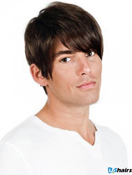 Full Lace Brown Remy Human Straight Professional Mens Wigs