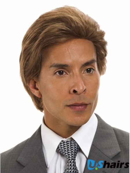 Straight Brown Remy Human Short Men's Monofilament Human Hair