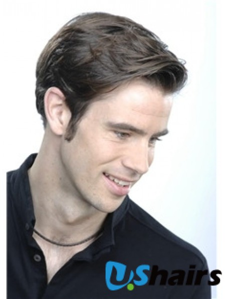 Straight Short 100% Hand Tied Brown Lace Wigs For Men