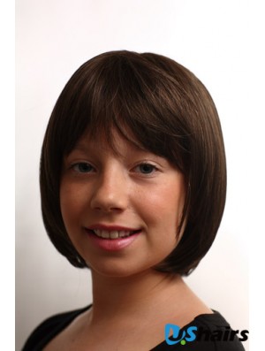 Straight Chin Length Brown Synthetic Capless Kids Wigs