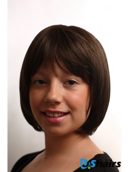 Straight Chin Length Brown Synthetic Capless Kids Wigs