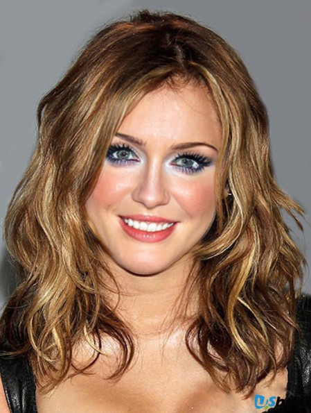 Synthetic Capless Brown Shoulder Wavy Miley Cyrus Hair Wigs