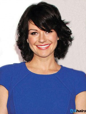 Modern Black Chin Length Wavy 12 inch With Bangs Carla Gugino Wigs