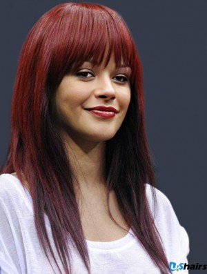 Cheapest Long Red Straight Capless  Wigs