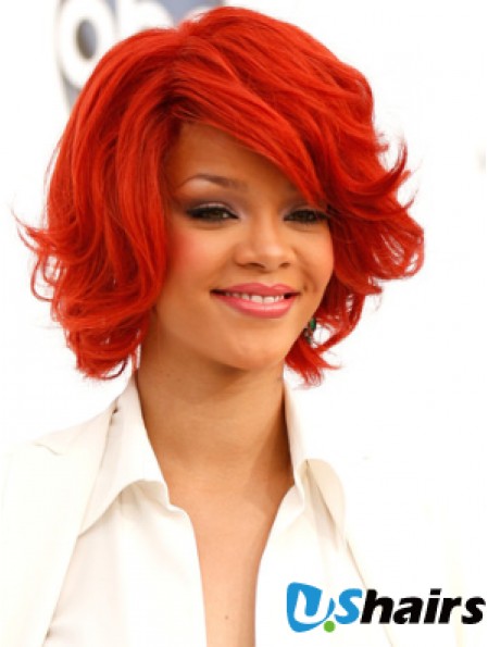 Red Wavy With Bangs 100% Hand-tied 12 inch Popular  Wigs