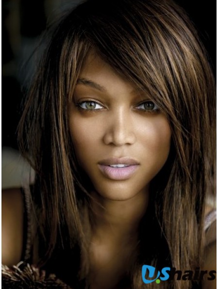 Brown Straight With Bangs Lace Front 16 inch Modern Tyra Banks Wigs