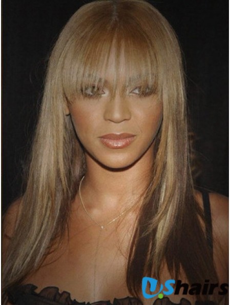 Brown Long Straight With Bangs Lace Front 16 inch  Wigs