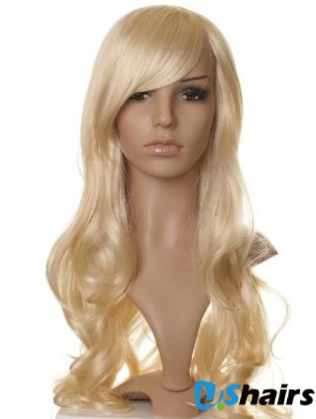 Designed Blonde Long Wavy With Bangs Celebrity Wigs