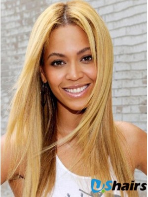 Blonde Long Straight Without Bangs Lace Front 20 inch  Wigs