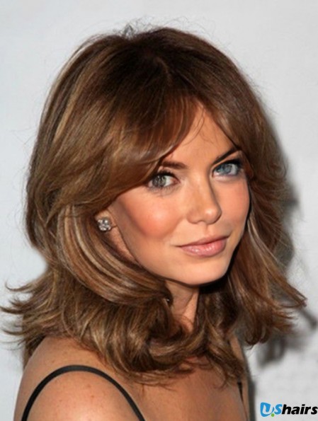 Shoulder Length Wavy Layered Lace Front Brown Ideal 14 inch  Wigs