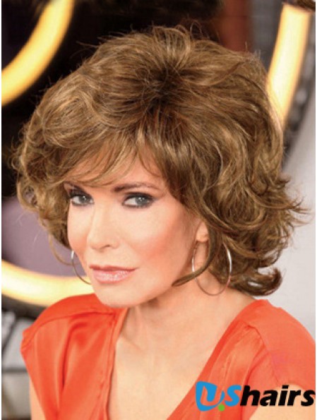 Chin Length Curly With Bangs Lace Front Brown Modern 12 inch  Wigs