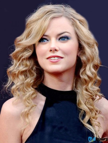 Capless Without Bangs Curly Long Blonde No-Fuss  Wigs