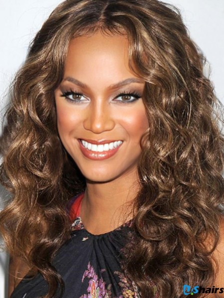 Brown Curly Without Bangs 100% Hand-tied 20 inch Fashionable Tyra Banks Wigs