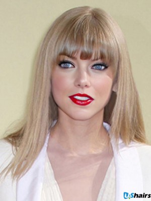 Capless With Bangs Straight Shoulder Length Blonde Durable  Wigs