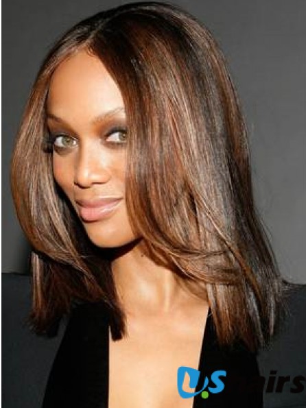 Auburn Straight Without Bangs 100% Hand-tied 14 inch Sleek Tyra Banks Wigs