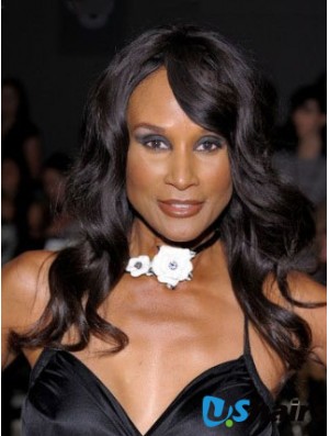 Black Long Wavy With Bangs Lace Front 18 inch Beverly Johnson Wigs