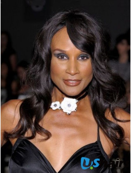 Black Long Wavy With Bangs Lace Front 18 inch Beverly Johnson Wigs