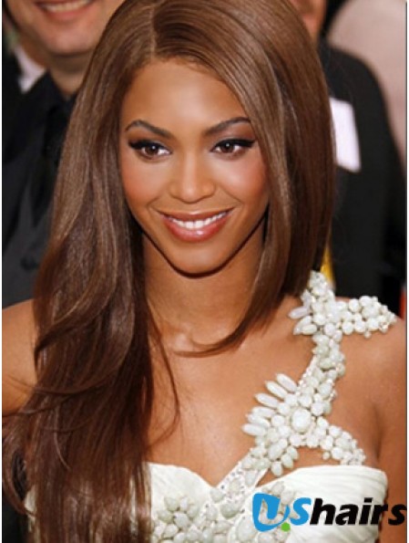 Brown Long Straight Without Bangs Lace Front 22 inch  Wigs