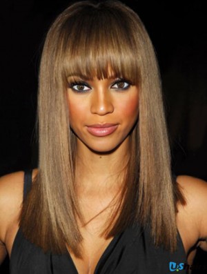 Brown Straight With Bangs Lace Front 16 inch Affordable Tyra Banks Wigs