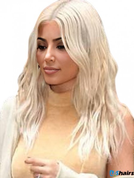 Blonde Long Lace Front 20 inch Wavy Remy Human Hair  Wigs