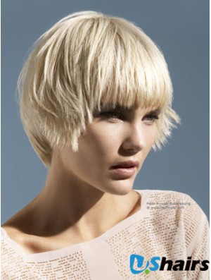 Monofilament Boycuts Short Straight 10 inch Platinum Blonde Convenient Fashion Wigs