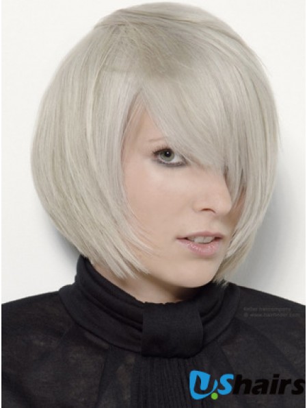 Capless Grey Chin Length Straight 12 inch Platinum Blonde Stylish Fashion Wigs