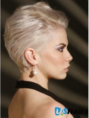 Capless Boycuts Short Straight 8 inch Platinum Blonde Affordable Fashion Wigs