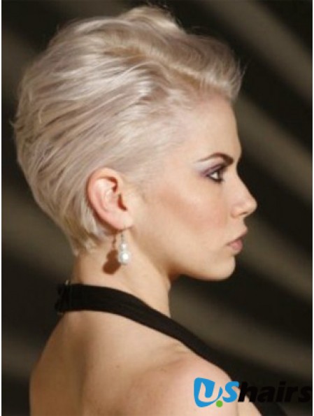 Capless Boycuts Short Straight 8 inch Platinum Blonde Affordable Fashion Wigs