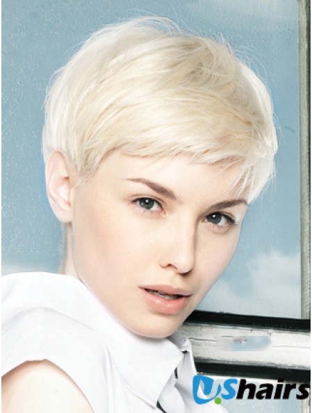 Lace Front Wig Platinum Color Short Length Straight Style Boycuts