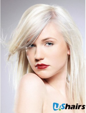 Capless With Bangs Long Straight 16 inch Platinum Blonde Convenient Fashion Wigs