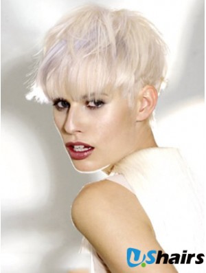 Monofilament Boycuts Short Straight 8 inch Platinum Blonde Ideal Fashion Wigs