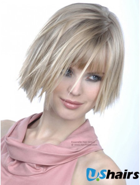 Monofilament Bobs Chin Length Straight 10 inch Platinum Blonde Good Fashion Wigs