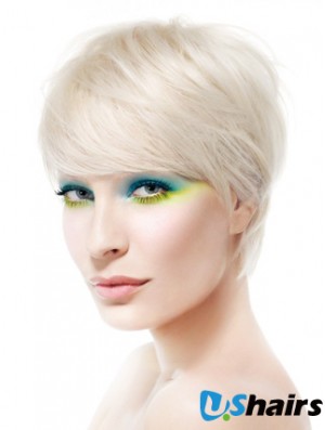 Lace Front Boycuts Short Straight 8 inch Platinum Blonde Soft Fashion Wigs