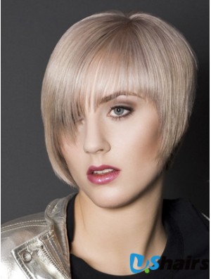 Capless Boycuts Short Straight 10 inch Platinum Blonde Sleek Fashion Wigs