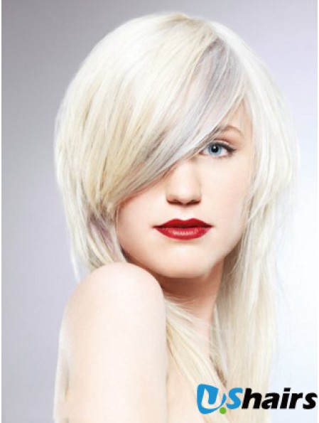 Lace Front With Bangs Long Straight 16 inch Platinum Blonde Fashionable Fashion Wigs