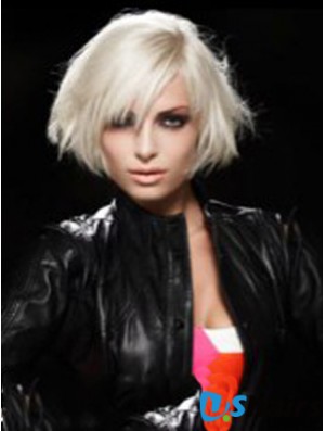 Lace Front Layered Short Straight 12 inch Platinum Blonde Comfortable Fashion Wigs