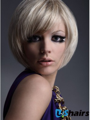 Capless Bobs Chin Length Straight 10 inch Platinum Blonde Flexibility Fashion Wigs