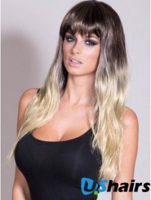 Flexibility Ombre/2 Tone Long Straight With Bangs 24 inch Human Lace Wigs