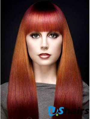 Popular Ombre/2 Tone Long Straight With Bangs 18 inch Human Lace Wigs