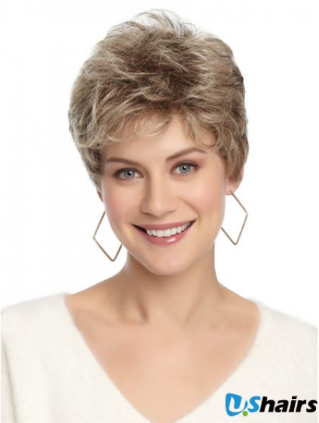 Synthetic Affordable Cropped Wavy Grey Wigs