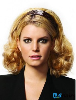 Shoulder Length Curly Blonde Popular Synthetic Half Wigs