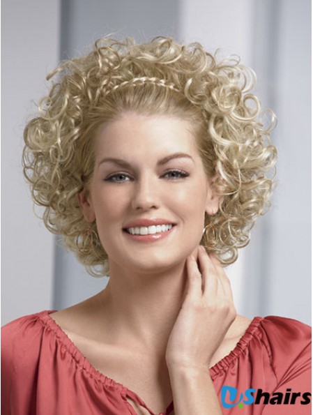 Chin Length Curly Blonde Fashionable Synthetic Half Wigs