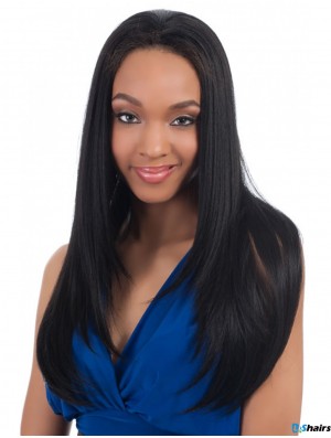 Straight Indian Remy Hair Black Long Convenient 3/4 Wigs