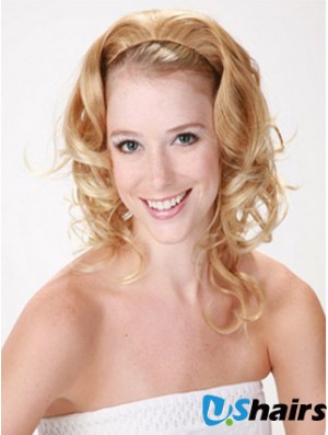 Shoulder Length Curly Blonde Style Synthetic Half Wigs